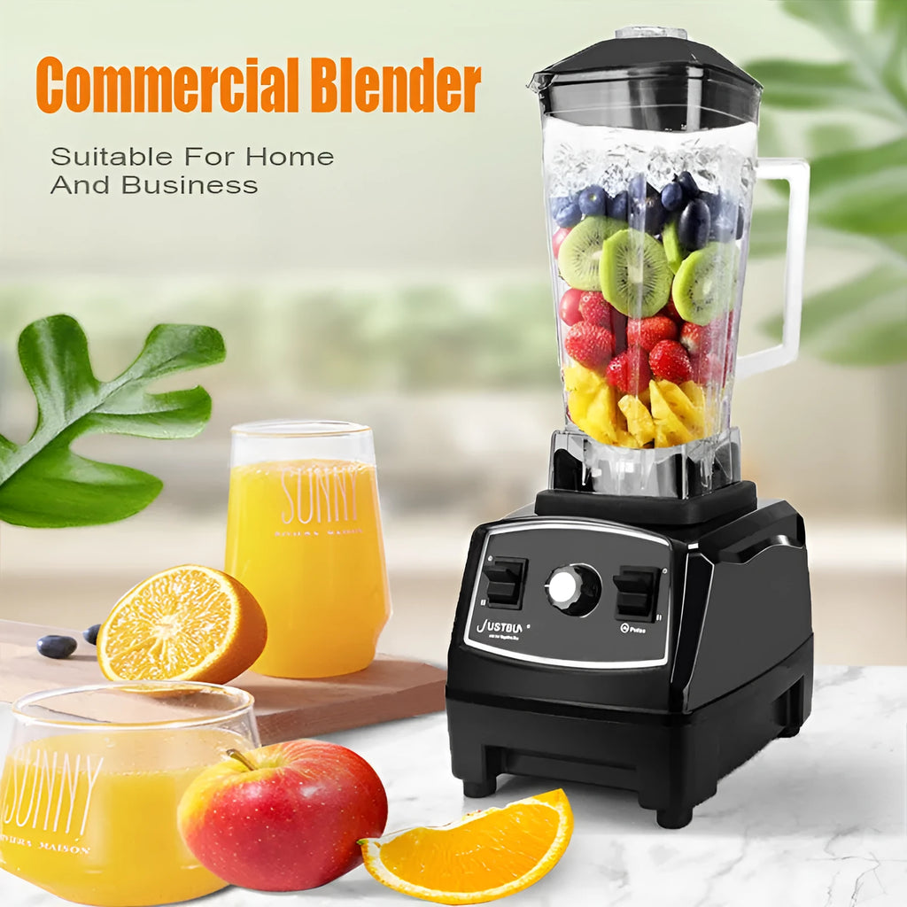Black or red 2200W high-speed blender with 2-litre jar and wall-breaking function on kitchen counter.