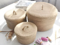 Japanese style linen storage basket with dustproof cover in three sizes for bedroom organisation