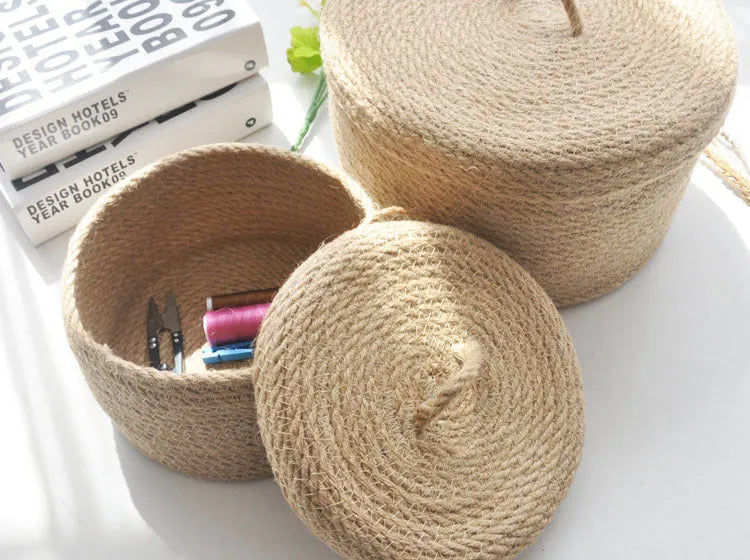Japanese style linen storage basket with dustproof cover in three sizes for bedroom organisation