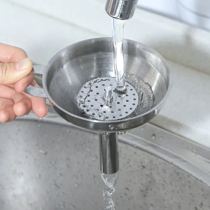 Small mini funnel made of 201 stainless steel with fine filter sieve layer and 1.6cm tube thickness