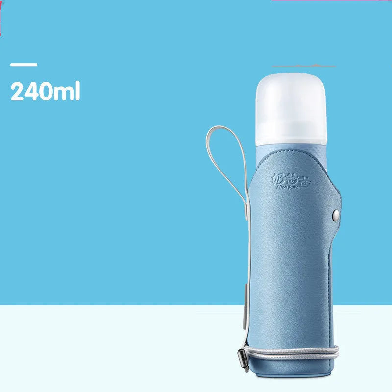 Quick Flush glass baby bottle 240ml wide caliber white background with cap, straight design for newborn feeding
