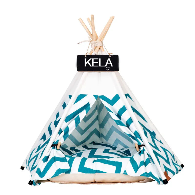 Canvas pet tent in black stripes with cushion mat, small size 40x40x50cm