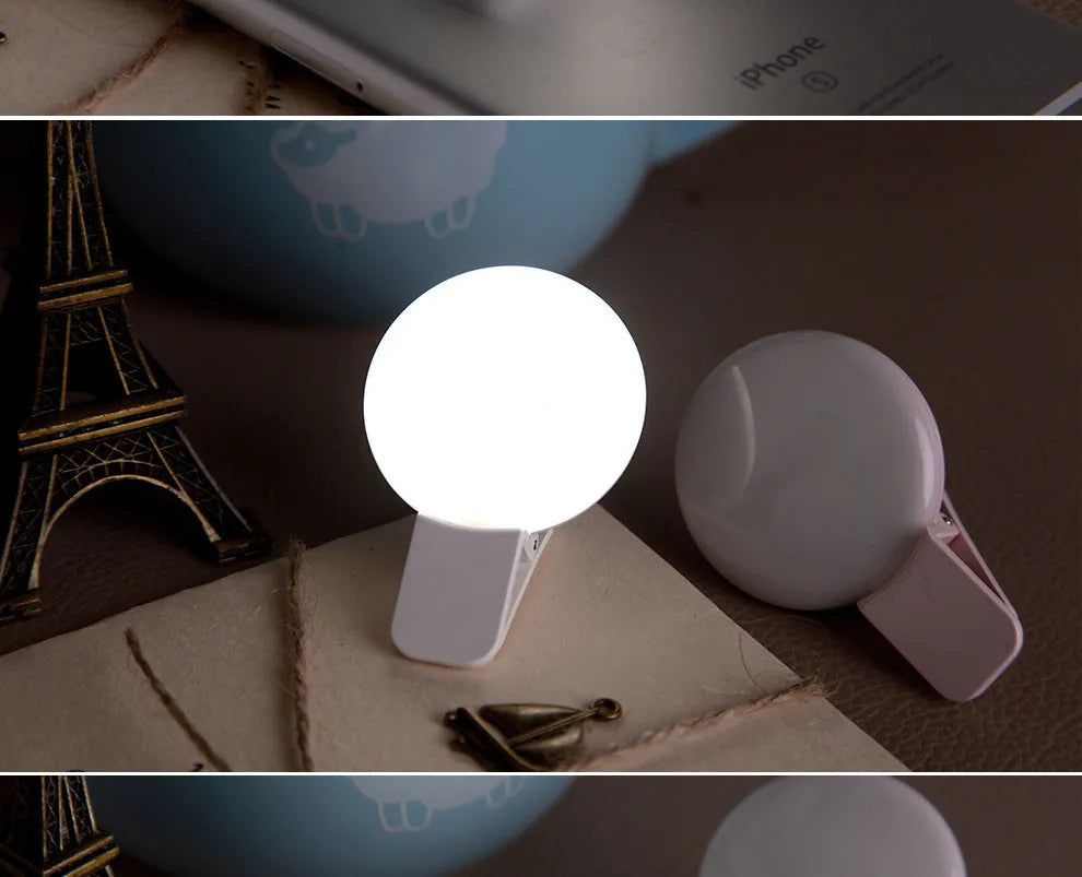 Round fill light for mobile phone selfies in black, pink, and white options