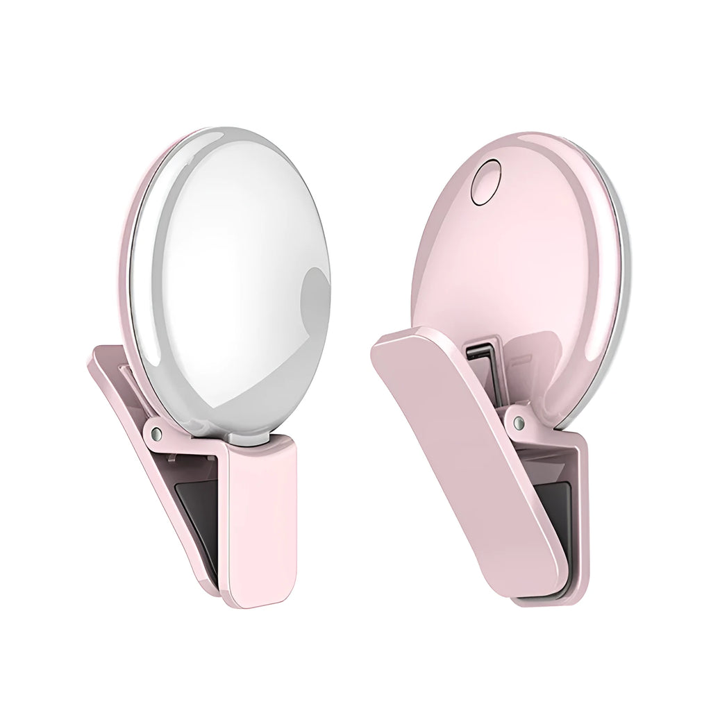 Round fill light for mobile phone selfies in black, pink, and white options