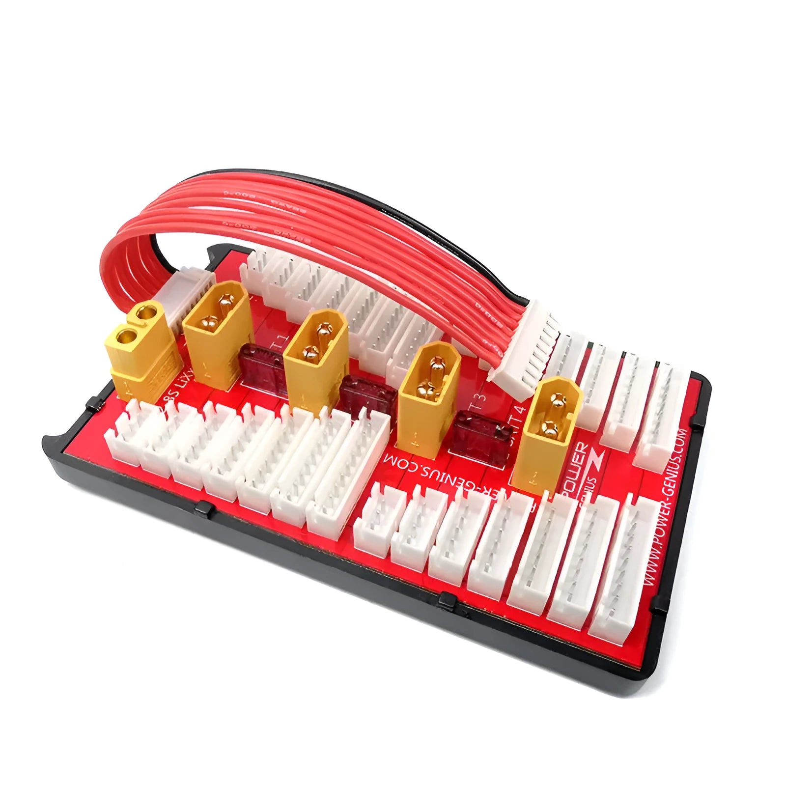 V2 parallel charging board for RC LiPo batteries with multiple T plug and balance ports.