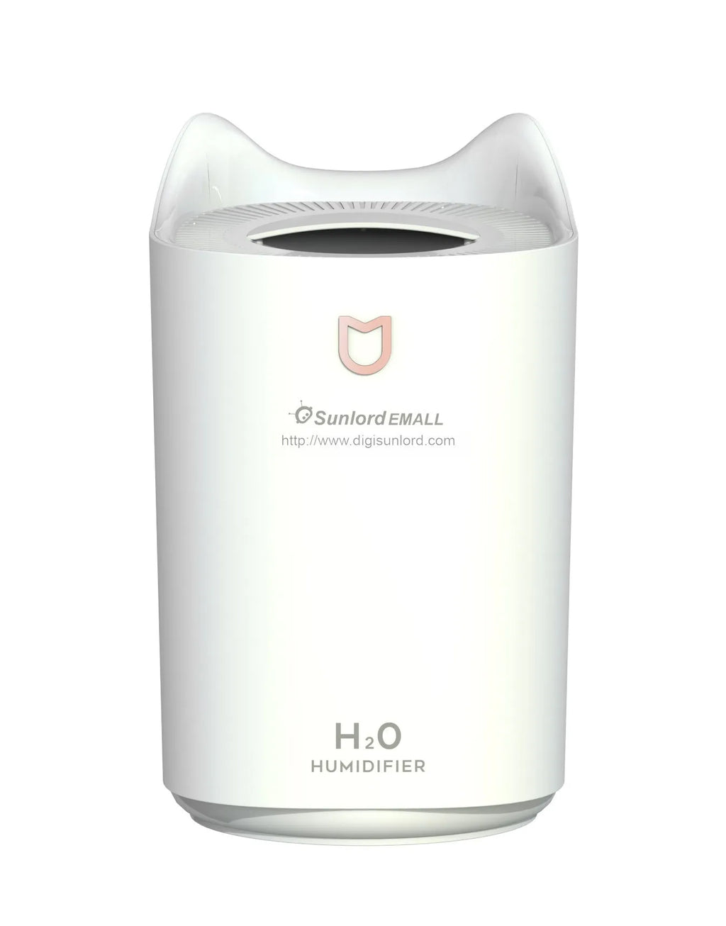 Double spray humidifier with three mist outlets in coral pink or glacier white colour