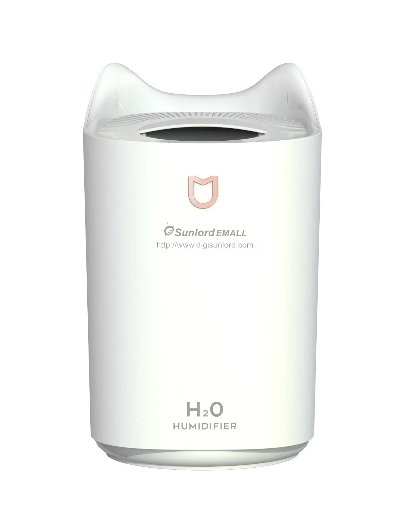 Double spray humidifier with three mist outlets in coral pink or glacier white colour