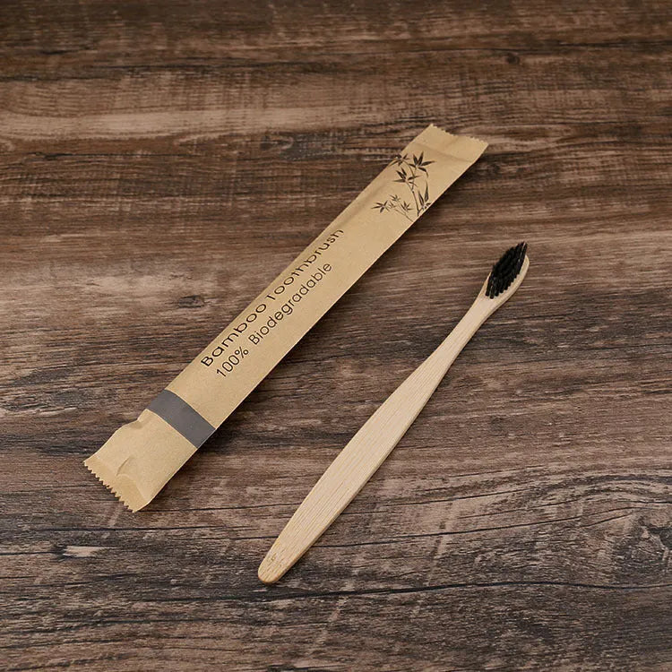 10-piece bamboo toothbrush set with charcoal bristles in multiple colours