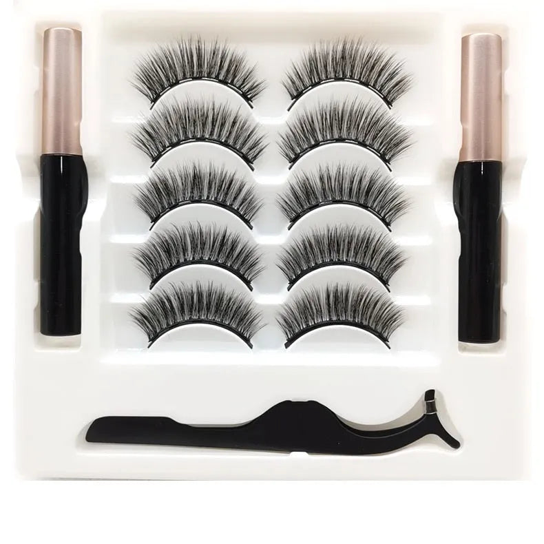 Magnetic eyelashes and eyeliner set with 5 pairs of reusable false lashes