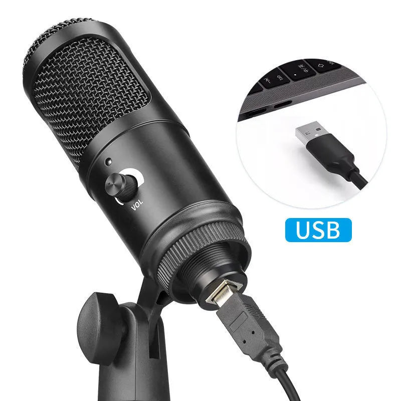 Zhongtong AK-6 black USB condenser microphone with bracket on desk