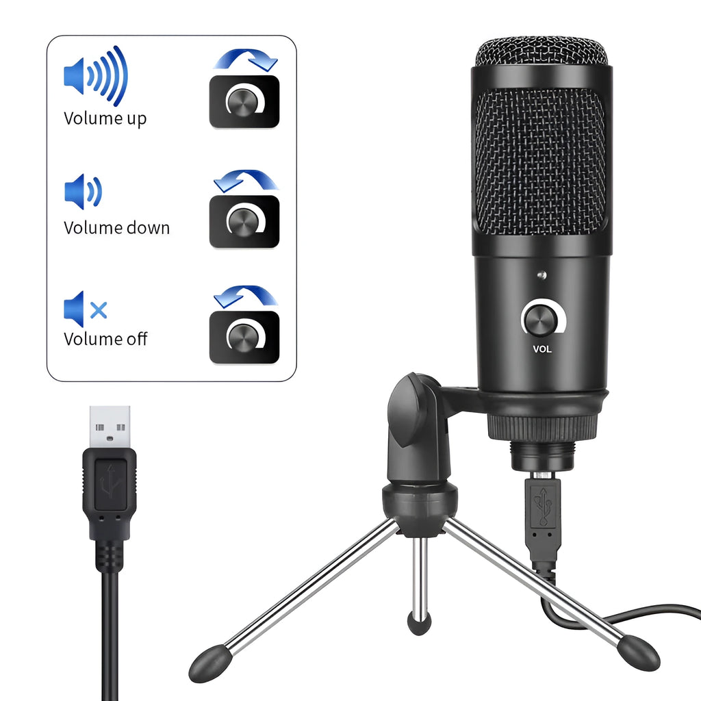 Zhongtong AK-6 black USB condenser microphone with bracket on desk