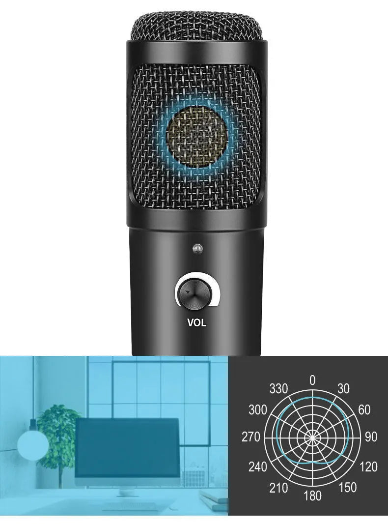 Zhongtong AK-6 black USB condenser microphone with bracket on desk