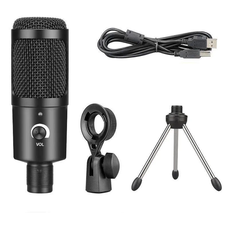 Zhongtong AK-6 black USB condenser microphone with bracket on desk