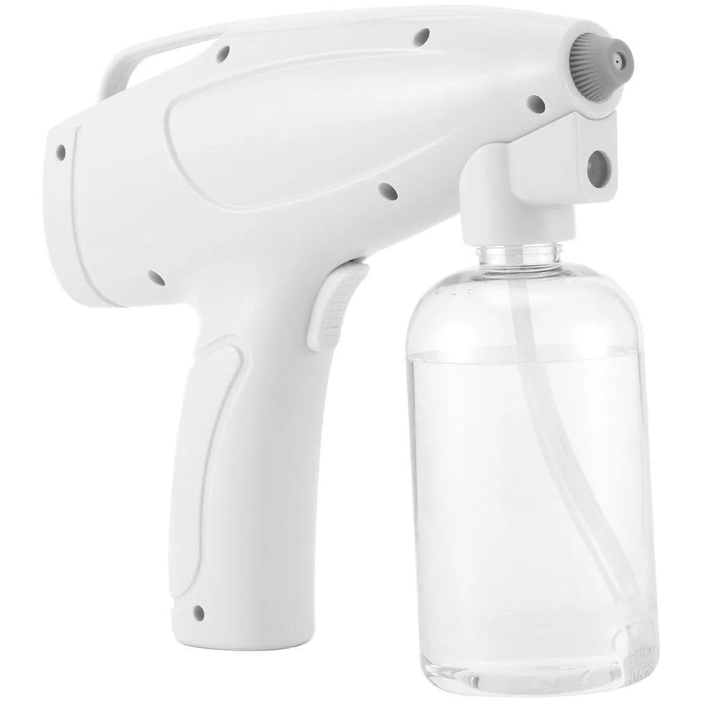 White handheld cordless electric spray gun with USB-C charging port and anti-clogging nozzle
