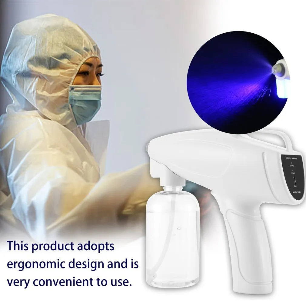 White handheld cordless electric spray gun with USB-C charging port and anti-clogging nozzle