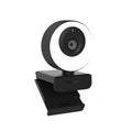 Black USB webcam on a desk with magnetic privacy cover and 1.7m cable