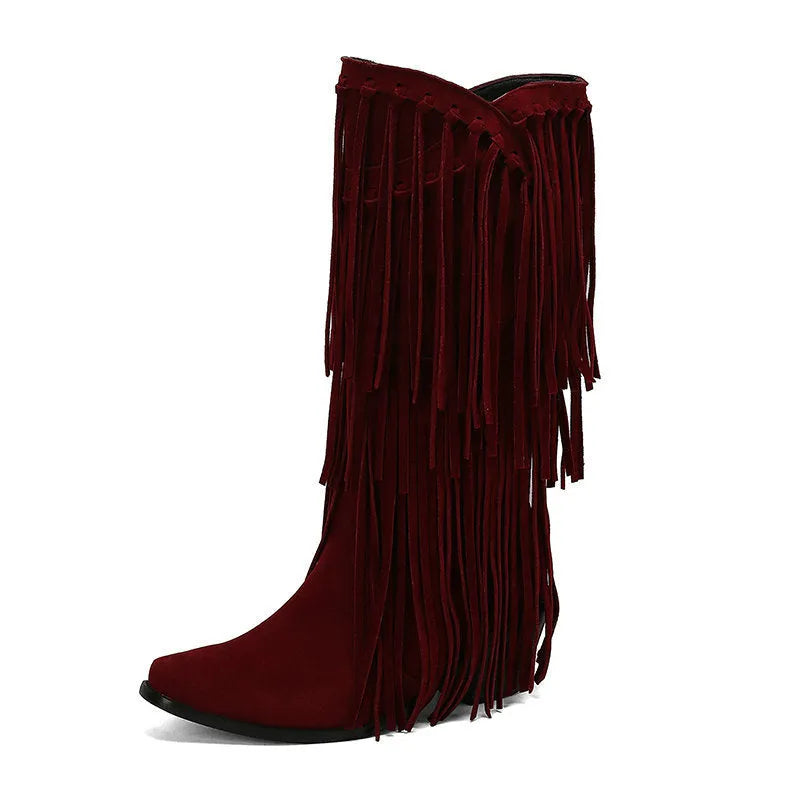 Women's suede high boots with chunky heel and waterproof platform sole in beige colour