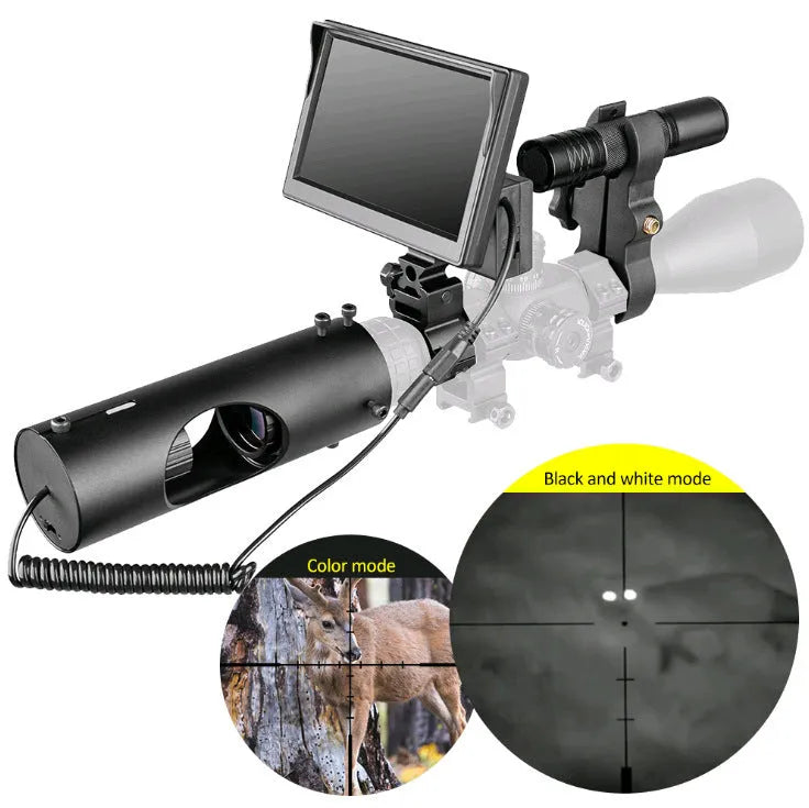 Black digital night vision goggles with 5-inch LCD screen and independent infrared transmitter