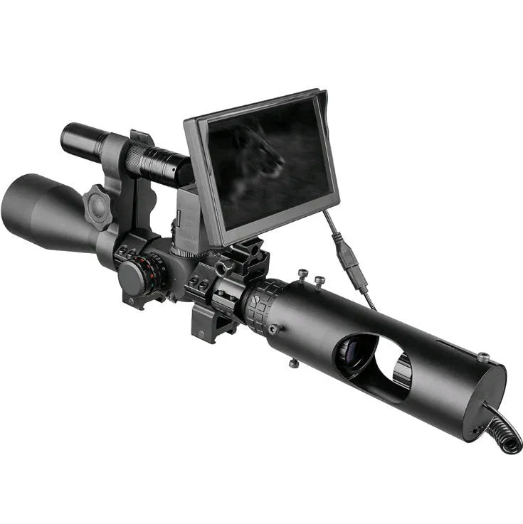Black digital night vision goggles with 5-inch LCD screen and independent infrared transmitter