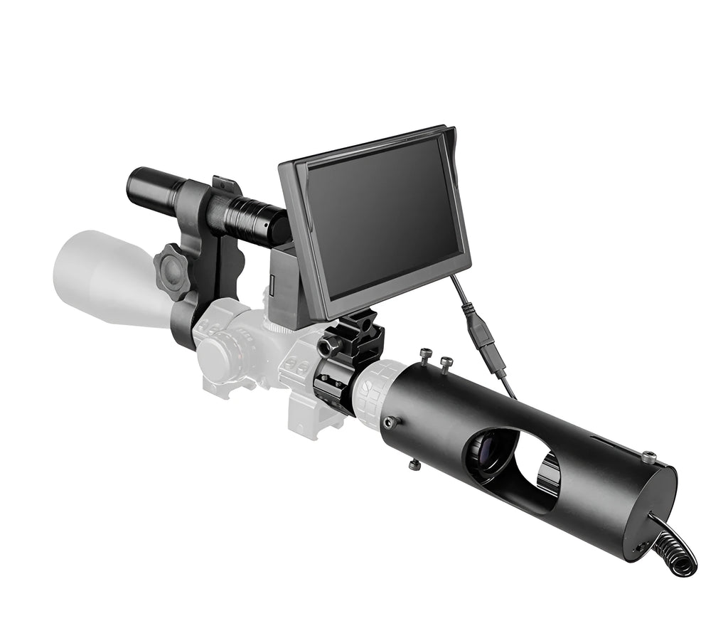 Black digital night vision goggles with 5-inch LCD screen and independent infrared transmitter