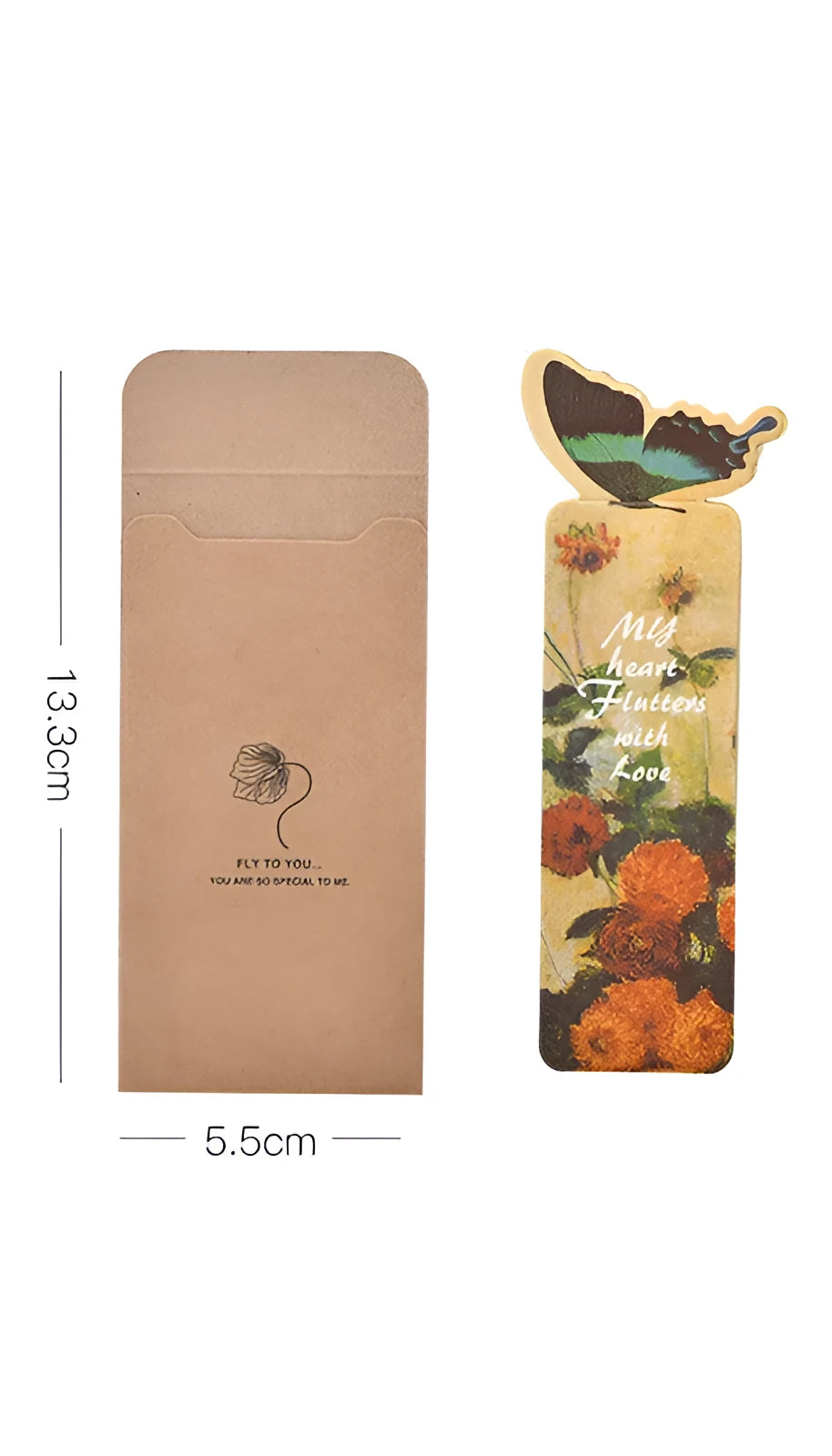 Butterfly paper bookmark with Japanese and South Korean stationery design measuring 13.5cm by 5.5cm