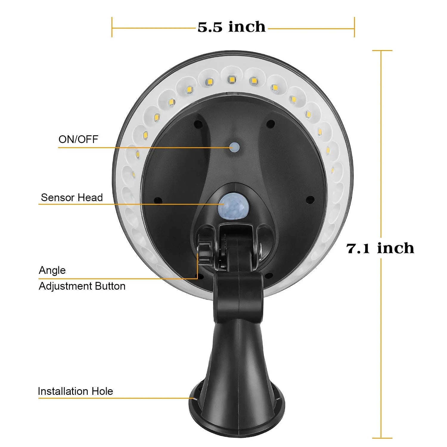360-degree solar-powered garden light with motion sensor in ABS plastic housing for outdoor use