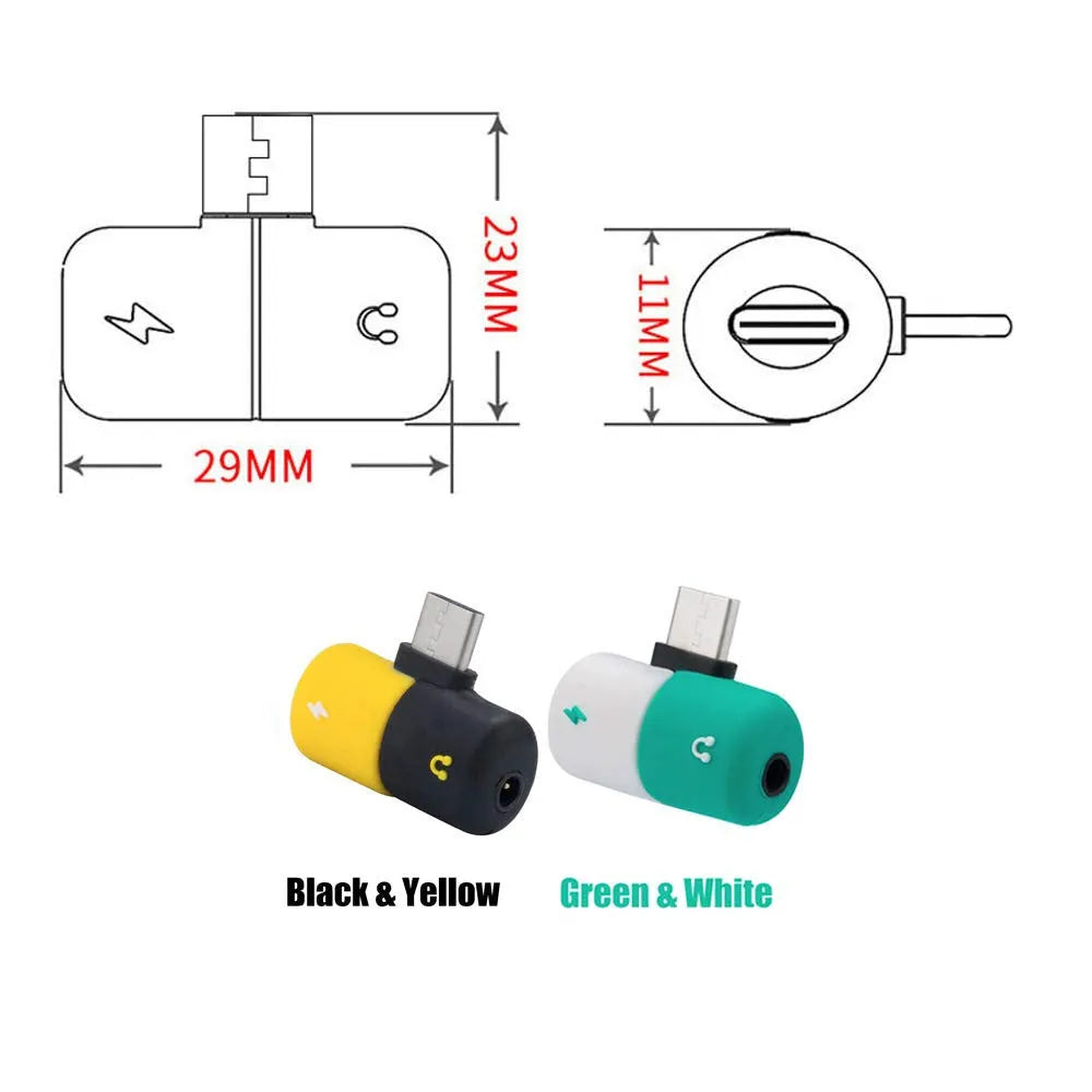 Blue and yellow Huawei phone charging audio cover case adapter with 3.5mm jack.