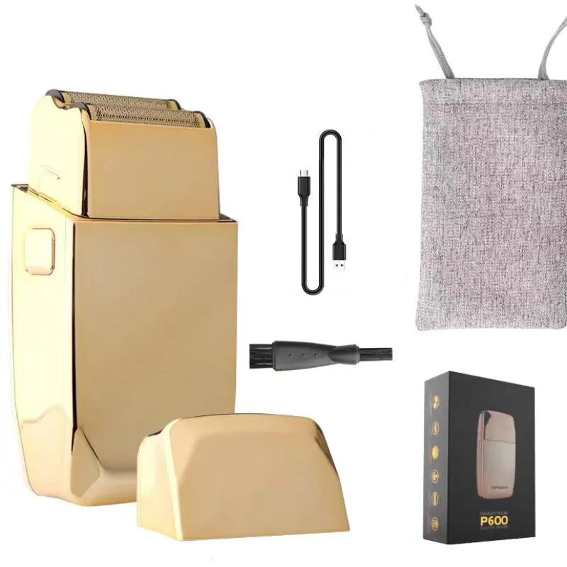 Gold-coloured Model 2880 cordless hair clipper with dual-power charging system and 220V US plug.