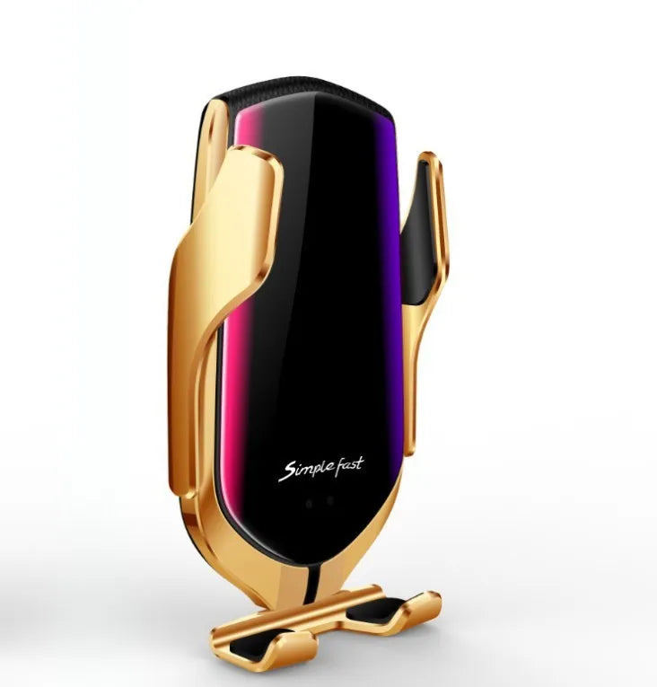 Magic Clip R1 automatic car wireless charger phone holder in gold metallic finish