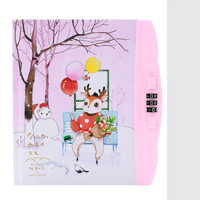 Children's lock notebook with colourful cartoon design, Korean version diary with secure closure