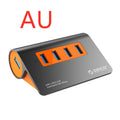 Dark grey and orange aluminium USB 3.1 hub with four ports and individual power switches