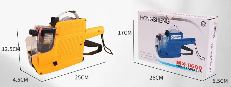 Blue manual supermarket price coding machine with ink roller and paper rolls