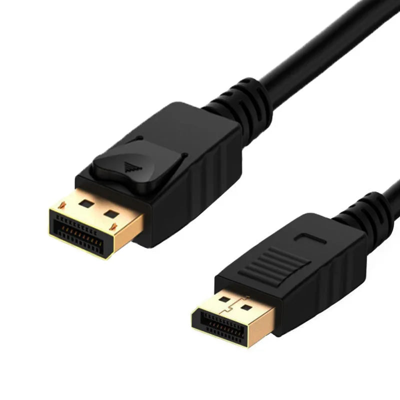 1.8m black DisplayPort to DisplayPort male extension cable on white background