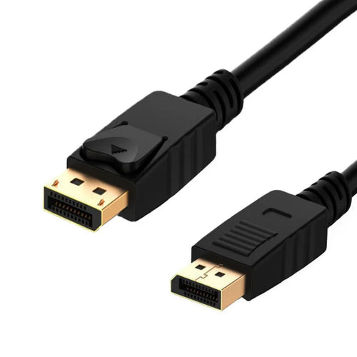 1.8m black DisplayPort to DisplayPort male extension cable on white background