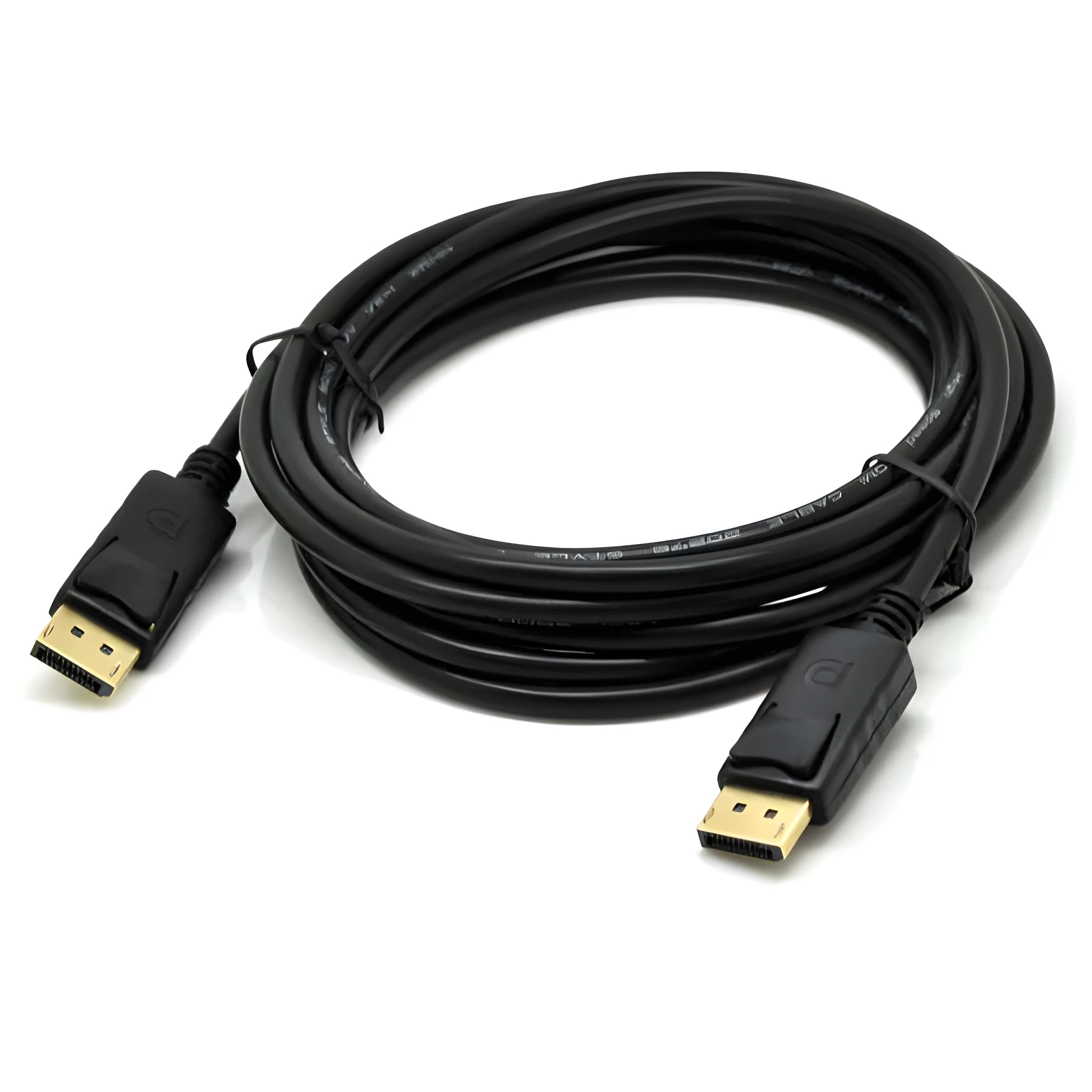 1.8m black DisplayPort to DisplayPort male extension cable on white background