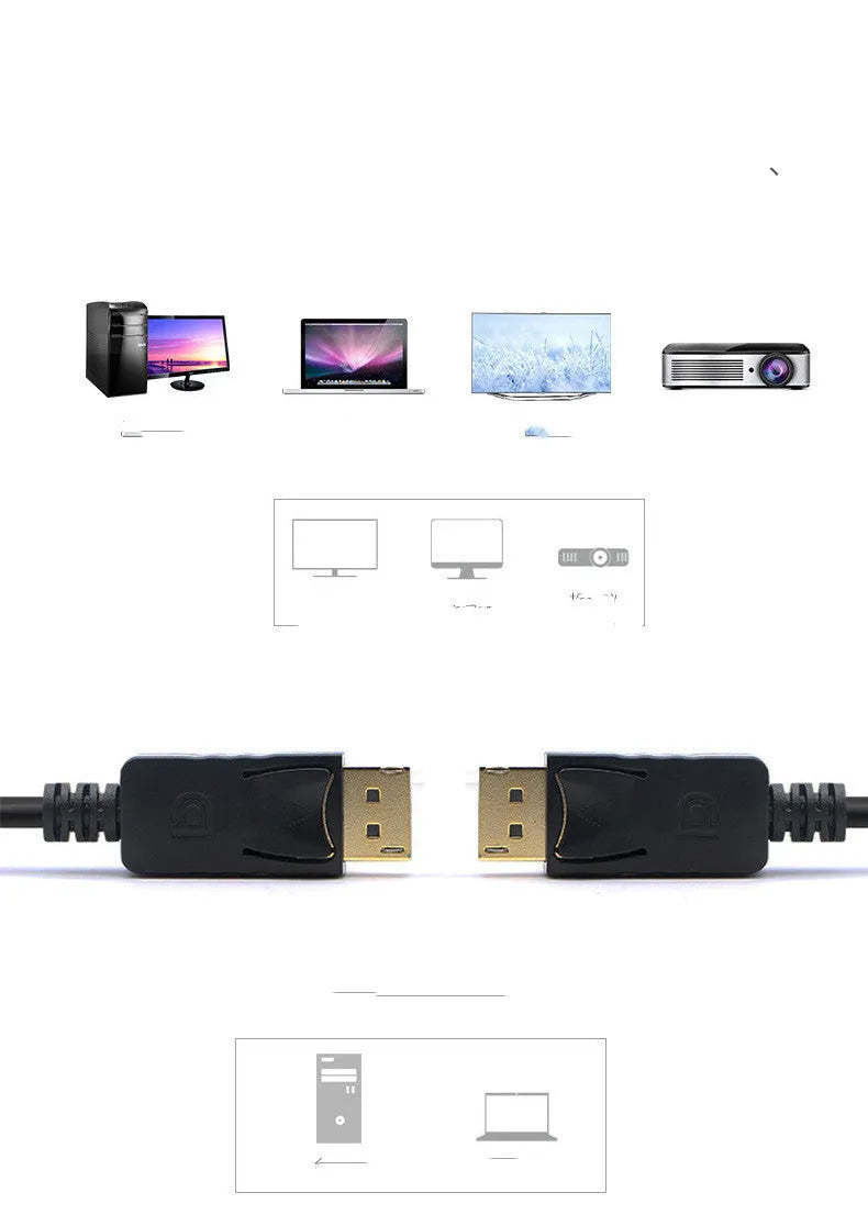 1.8m black DisplayPort to DisplayPort male extension cable on white background