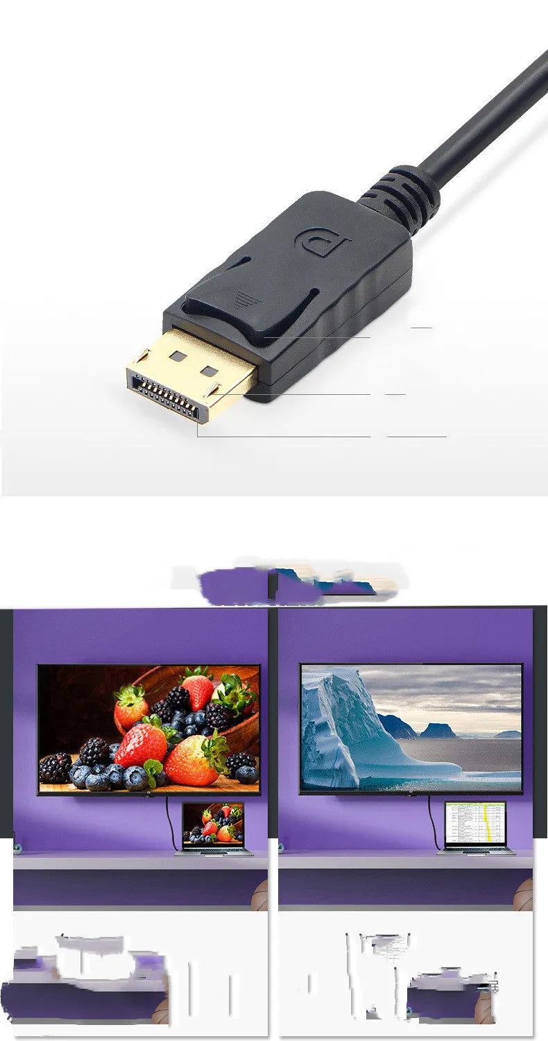 1.8m black DisplayPort to DisplayPort male extension cable on white background