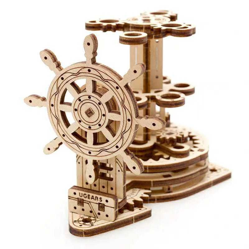 Ukrainian wooden machinery model rotating pen holder with steering wheel design