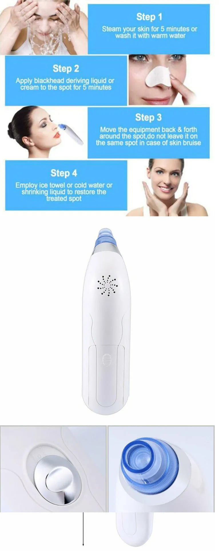 Blackhead Electric Pore Export Blackhead Cleaner in white with ultrasonic vibration function