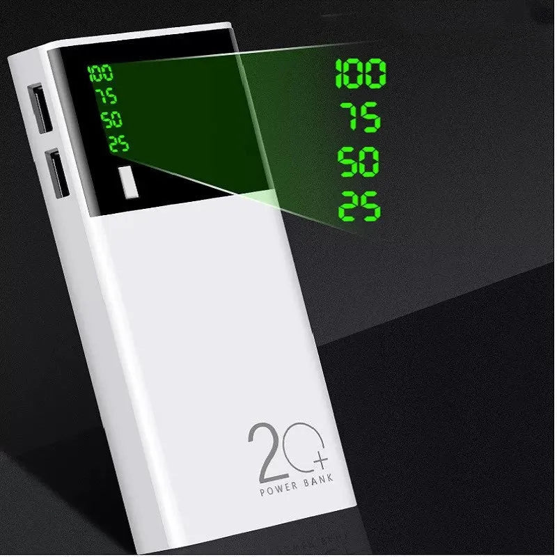 Black rice design 20000mAh power bank showing compact rectangular shape and charging port