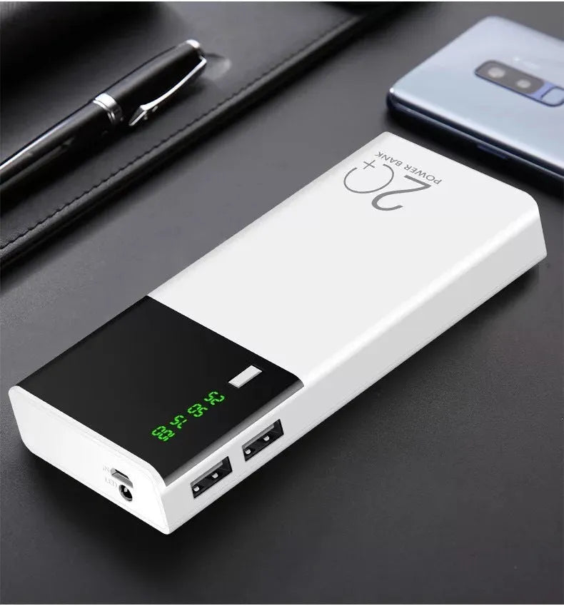 Black rice design 20000mAh power bank showing compact rectangular shape and charging port