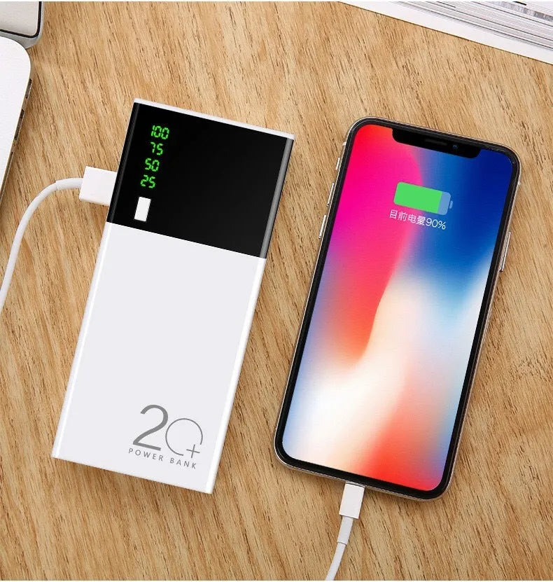 Black rice design 20000mAh power bank showing compact rectangular shape and charging port