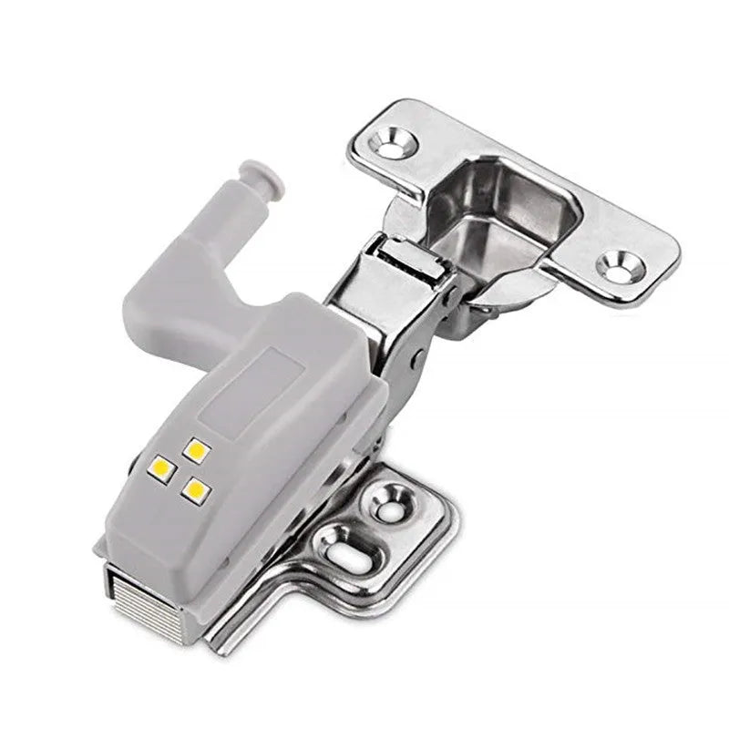 Smart touch cabinet light hinge with integrated LED and hydraulic damping, ABS material, 12V battery powered, 3 LEDs, furniture hinge