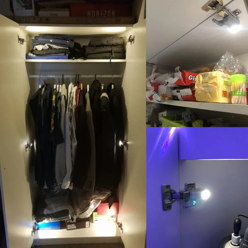 Smart touch cabinet light hinge with integrated LED and hydraulic damping, ABS material, 12V battery powered, 3 LEDs, furniture hinge