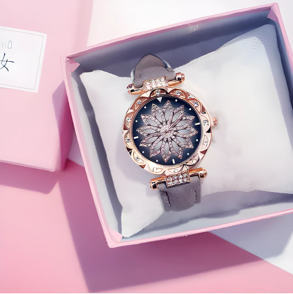 Fashion ladies wristwatch with diamond decoration and round 32mm dial in multiple colour options