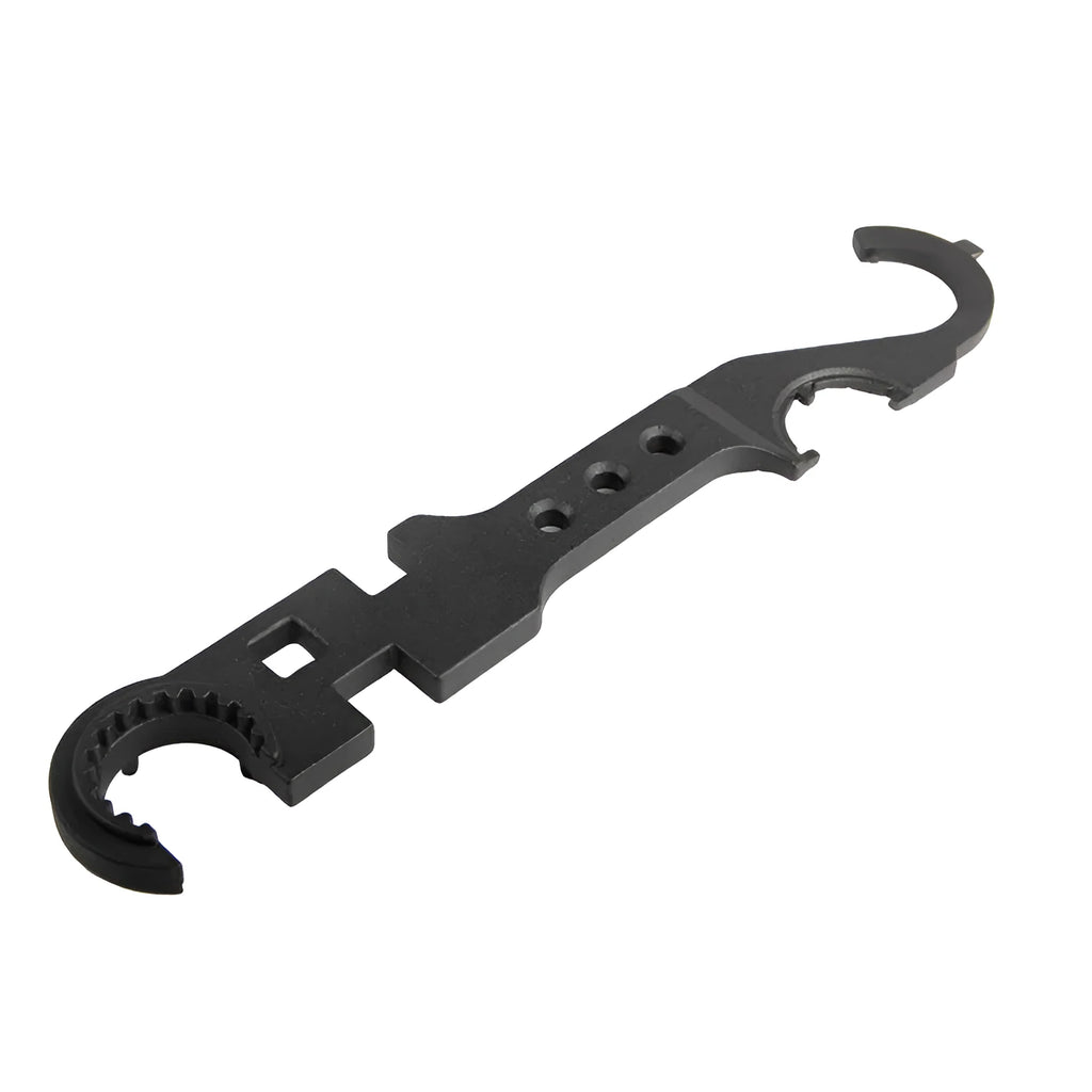 Black all-steel dual-purpose combination wrench for AR15 and M4 firearm maintenance.