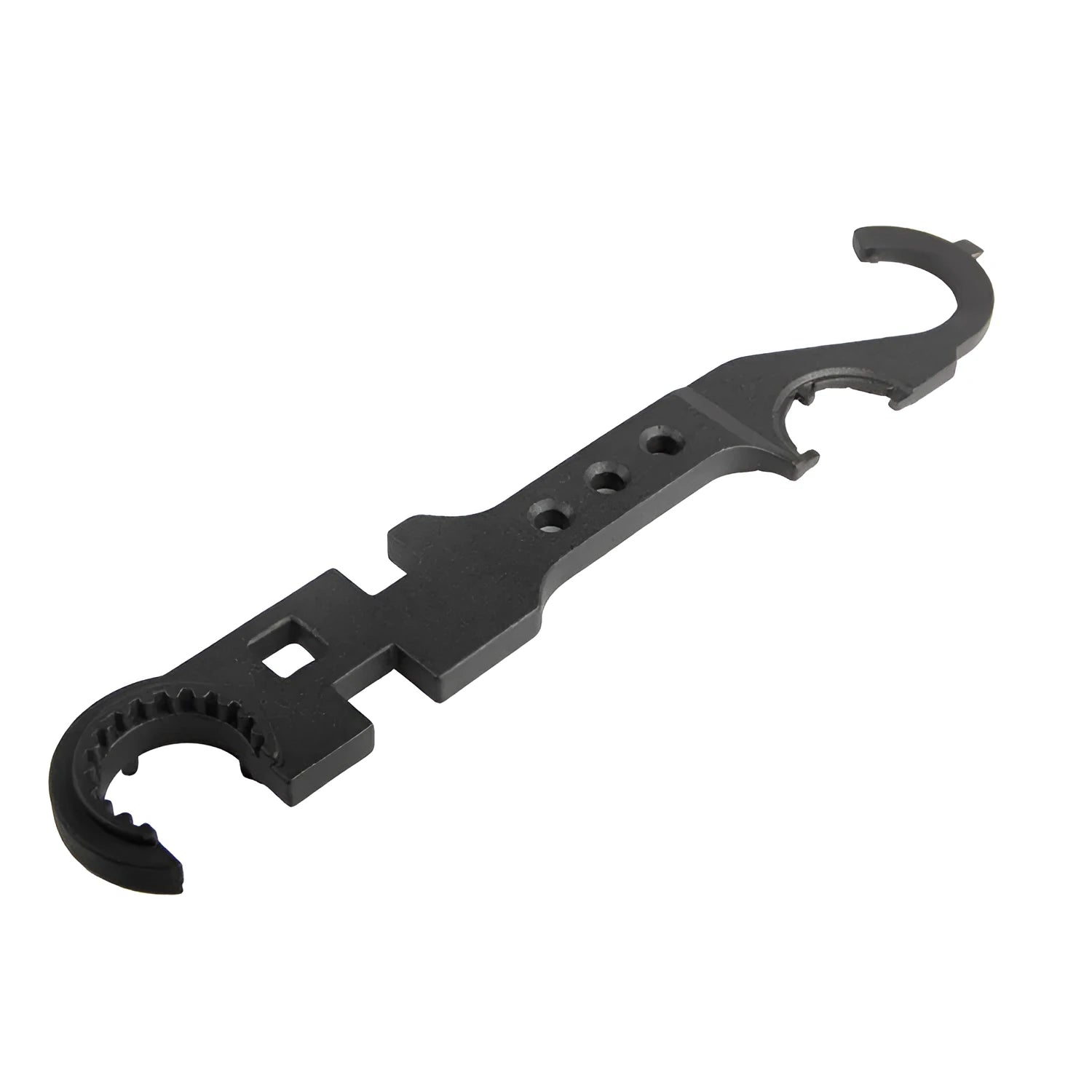 Black all-steel dual-purpose combination wrench for AR15 and M4 firearm maintenance.