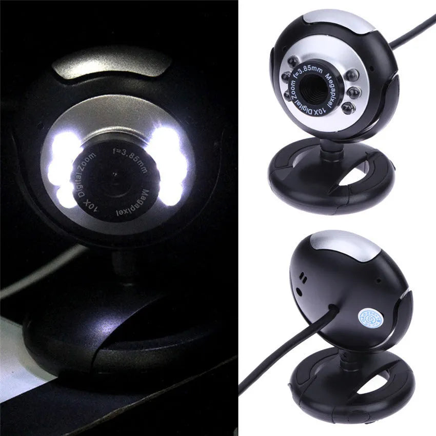 USB web camera with six built-in white LED lights around the lens for video calls