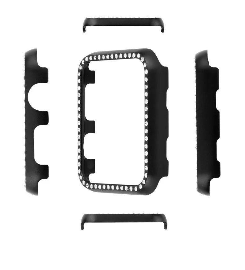 Aluminum alloy diamond protective case for Apple Watch in silver, black, rose gold, rose pink, or gold colour