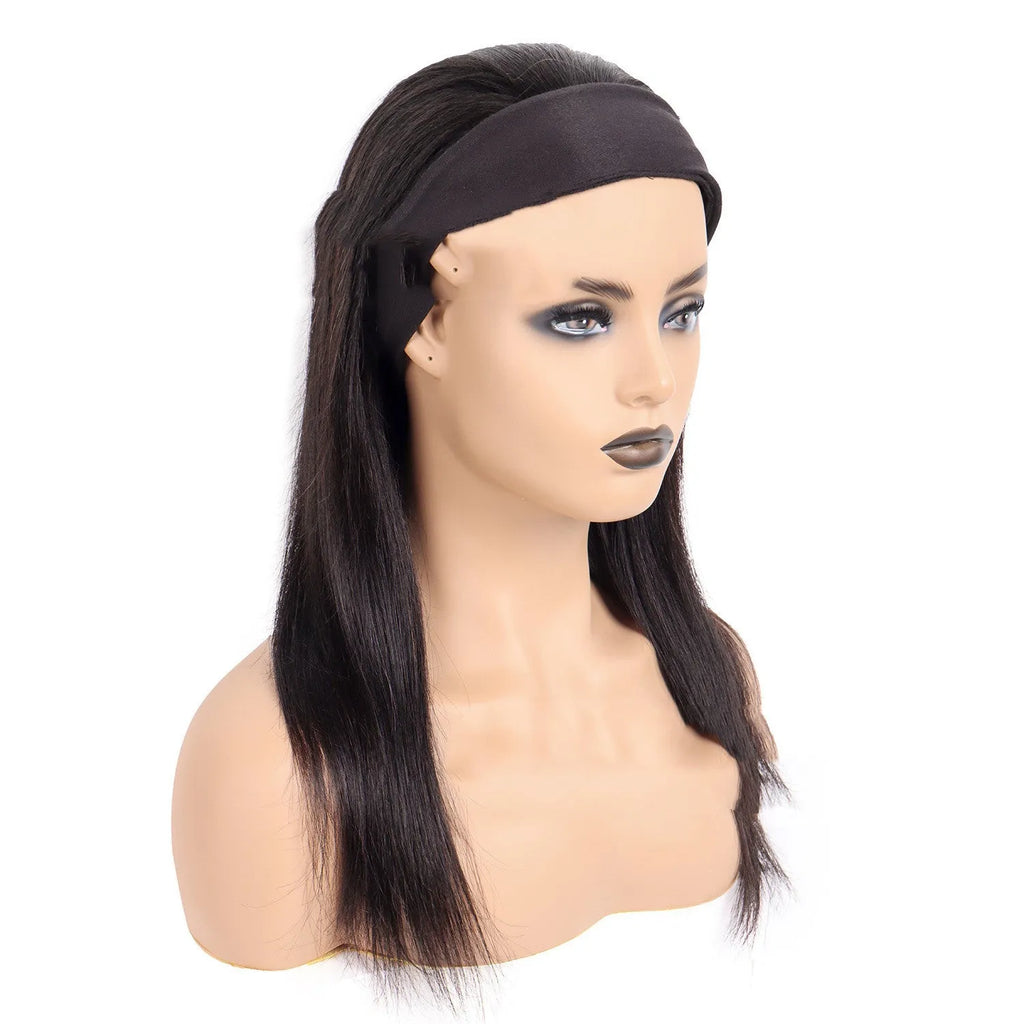 Human hair headband wig reversed hair band wig headgear real hair medium to long machine made msjoli